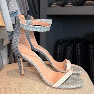 Joie Genuine Python Snakeskin Ankle Strap Stiletto Heels Blue Size 38